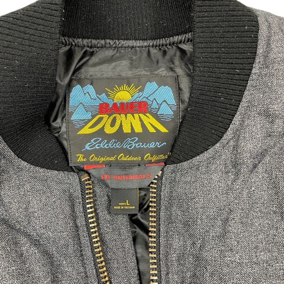 Eddie Bauer Large 1936 Skyliner Model Good Down Jacket Quilted Denim Color Zips - Picture 3 of 7